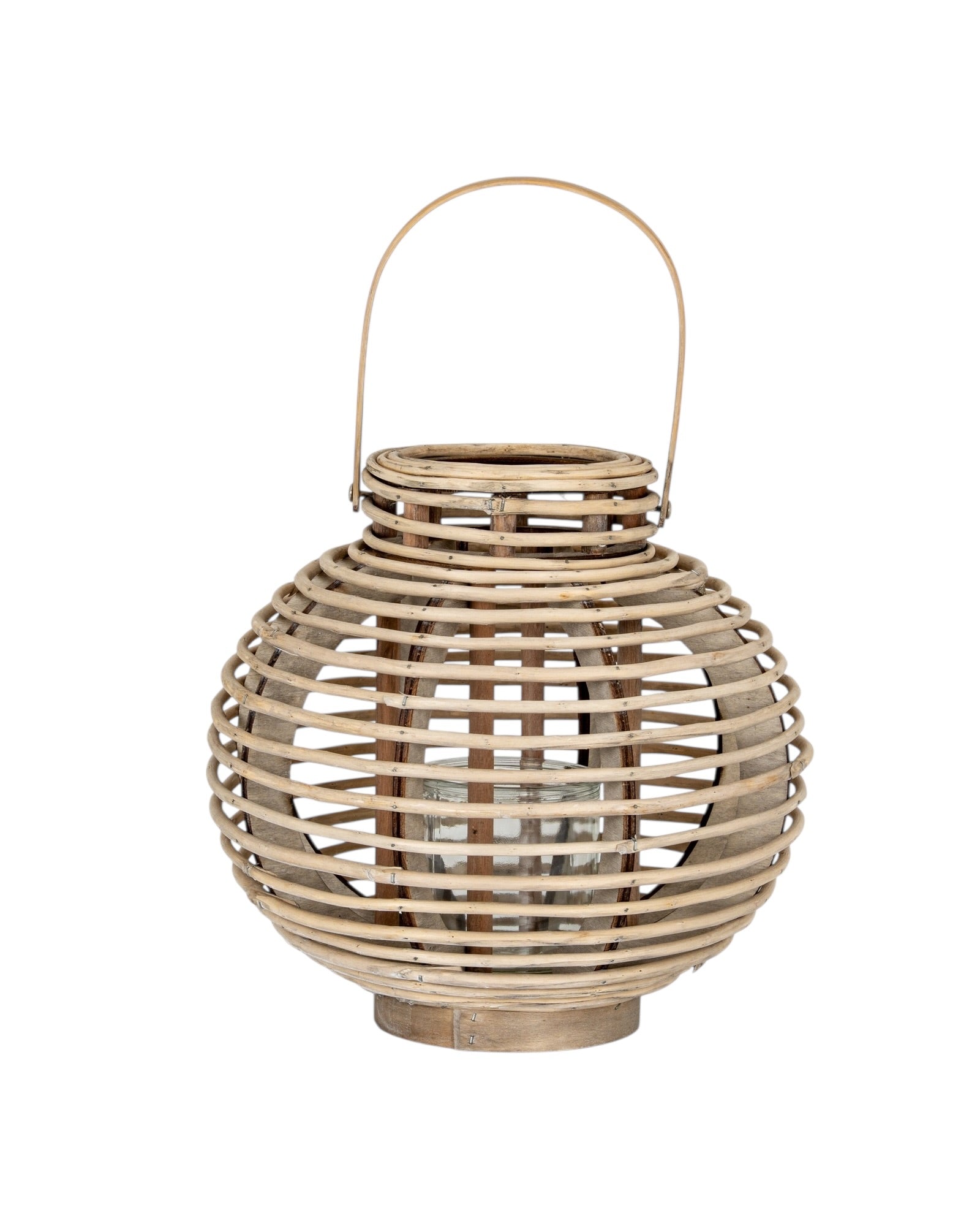Natural rattan wicker round garden candle lantern for home decor, featuring a stylish design perfect for outdoor and indoor spaces.