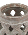 Siena Matt Brown Stone Lattice Hurricane Lantern for home decor, featuring a rustic design with a lattice pattern and sturdy stone finish.