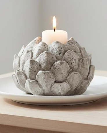 Concrete artichoke tealight candle holder for home decor, featuring a textured stone finish and modern design by Hill Interiors.