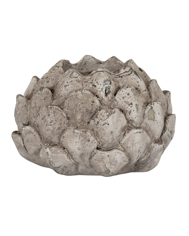 Stone concrete Artichoke tealight candle holder by Hill Interiors, decorative home decor piece with detailed artichoke design.