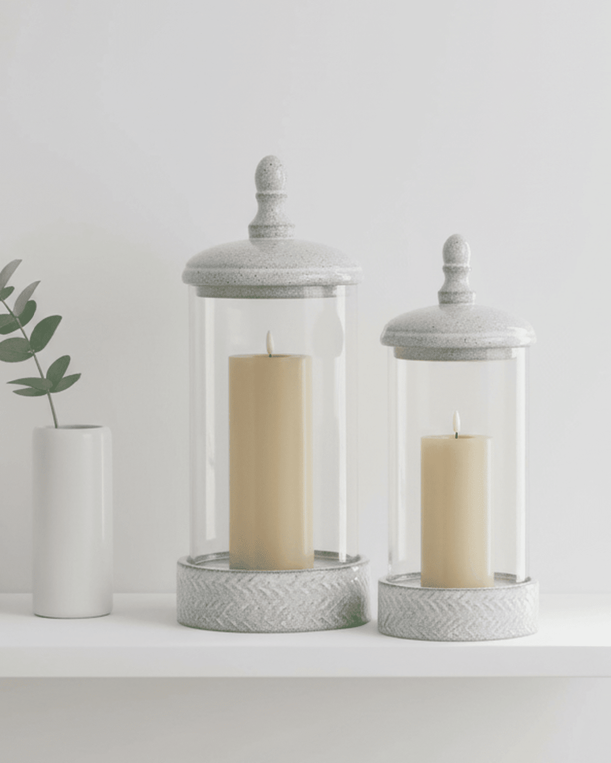 Large Sona White Ceramic Hurricane Candle Lantern for home decor, featuring a sleek, elegant design with an open top for candles.