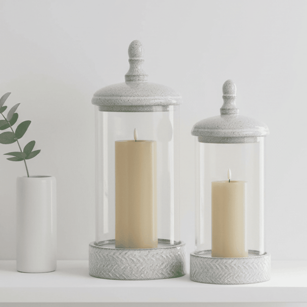 Large Sona White Ceramic Hurricane Candle Lantern for home decor, featuring a sleek, elegant design with an open top for candles.