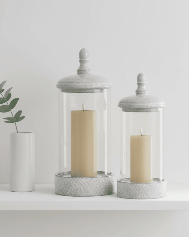 Large Sona White Ceramic Hurricane Candle Lantern for home decor, featuring a sleek, elegant design with an open top for candles.