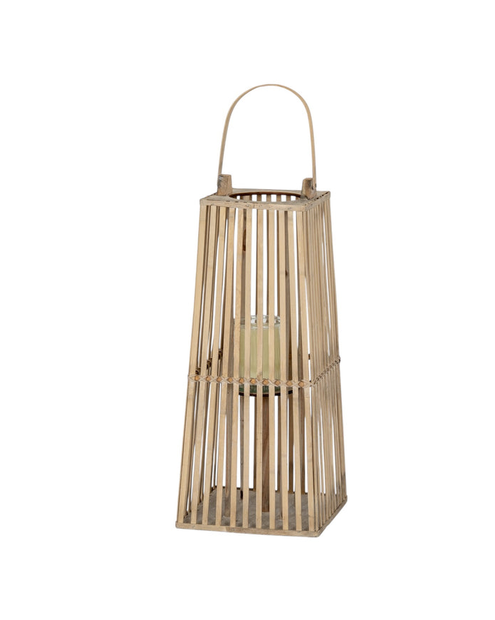 Natural rattan wicker silo garden candle lantern, home decor by Hill Interiors, featuring a rustic, woven design with a glass interior for candles.