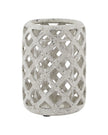 Medium Stone Lattice Hurricane Lantern by Hill Interiors, elegant home decor piece with intricate stone lattice design.