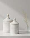 White stone canister from Hill Interiors, rustic home decor storage container with a smooth finish and classic design.