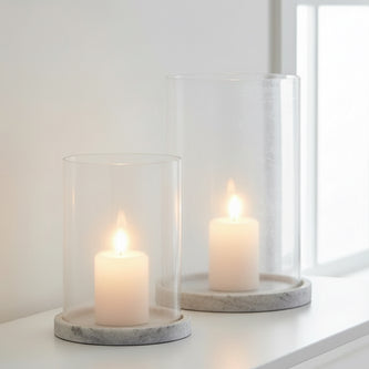 Small Athena Stone natural hurricane candle lantern by Hill Interiors, made of stone for elegant home decor.