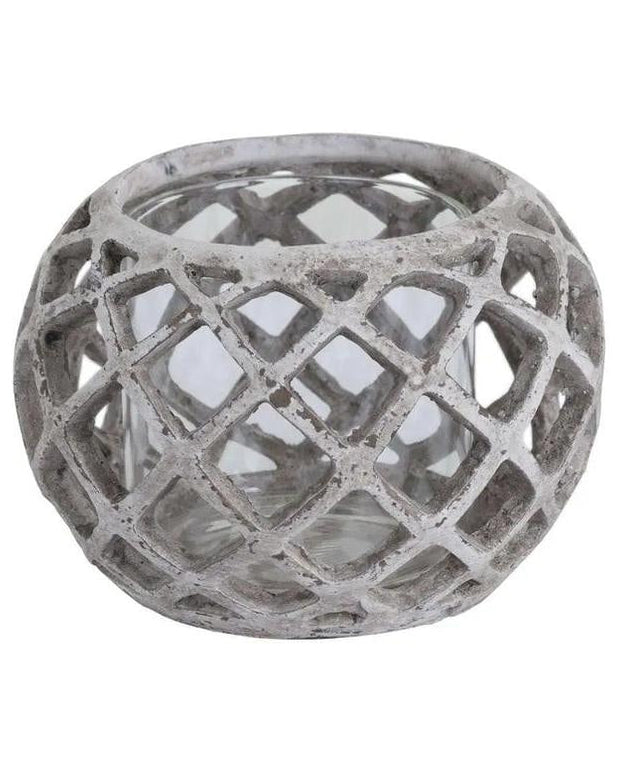Round stone effect lattice hurricane lantern by Hill Interiors, perfect for home decor and candle display.