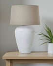 Athena Extra Large Ribbed Stone Lamp by Hill Interiors, 82cm tall, with a textured ribbed design and elegant lighting appearance.