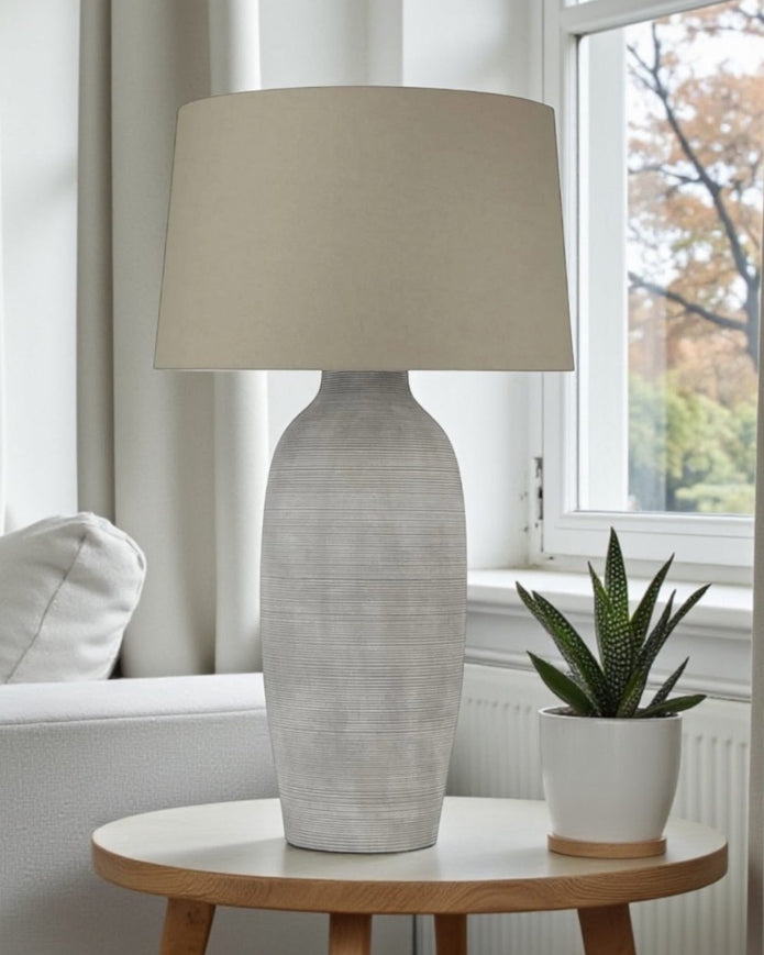 Large Athena stone lamp by Hill Interiors, 71cm, Greek-inspired Olpe design, decorative lighting with stone finish.