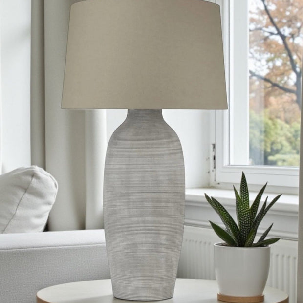 Large Athena stone lamp by Hill Interiors, 71cm, Greek-inspired Olpe design, decorative lighting with stone finish.
