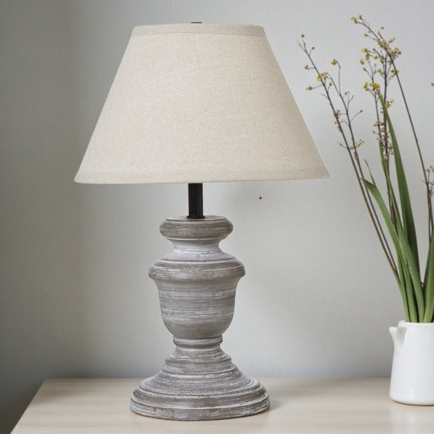 Belluno Small Urn Lamp with linen shade, 24cm, by Hill Interiors, featuring a stylish ceramic design and soft lighting.