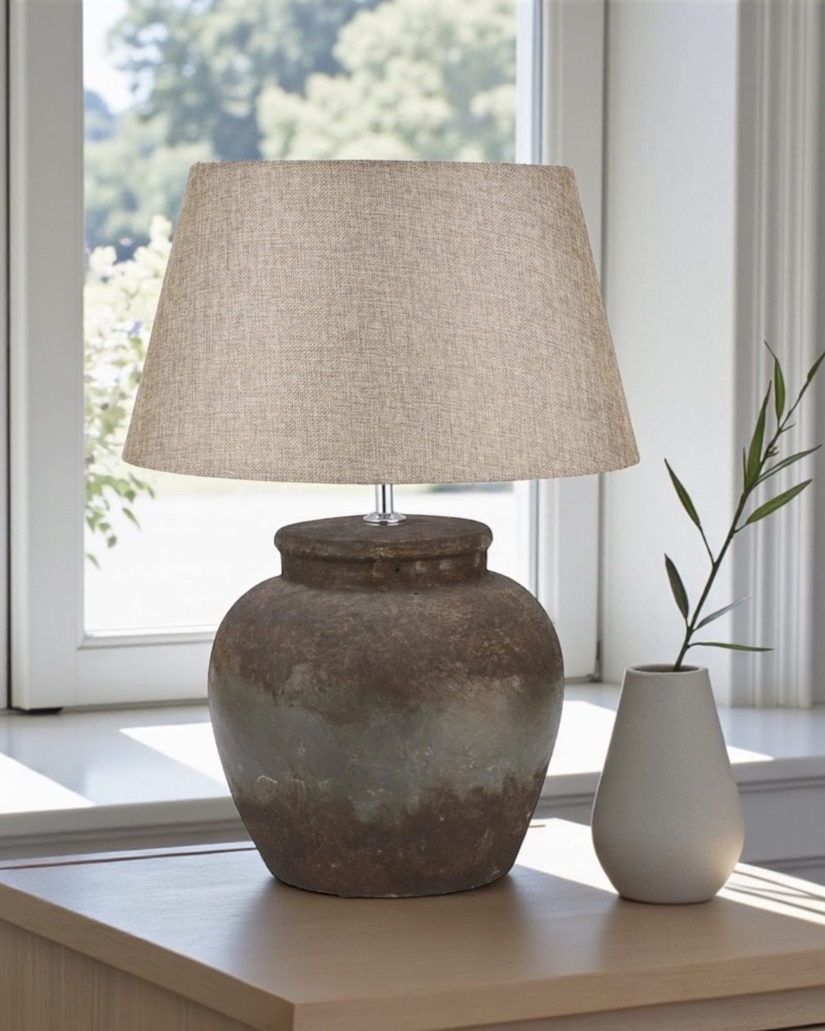 Castello handcrafted stone table lamp by Hill Interiors with aged ceramic finish, 56cm tall, elegant lighting fixture.