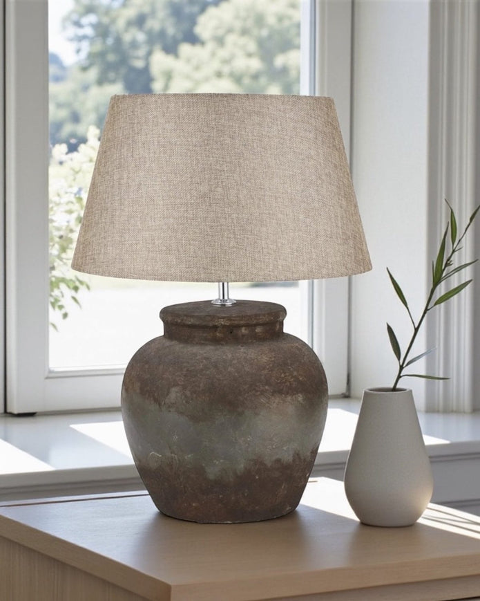 Castello handcrafted stone table lamp by Hill Interiors with aged ceramic finish, 56cm tall, elegant lighting fixture.