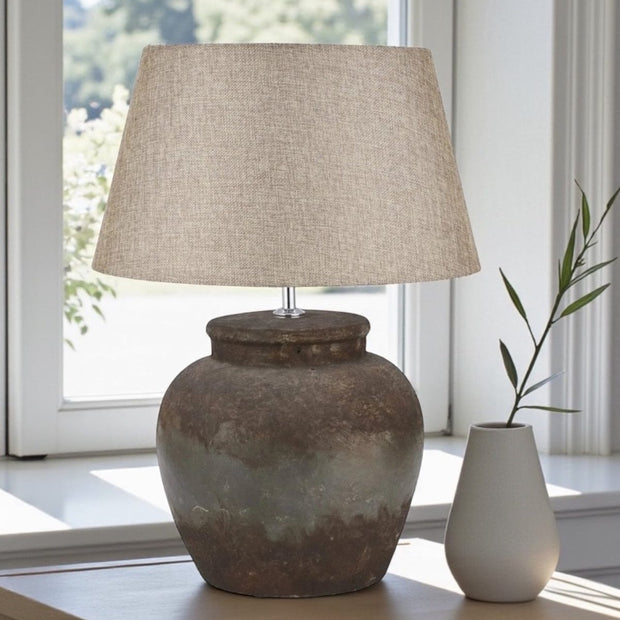 Castello handcrafted stone table lamp by Hill Interiors with aged ceramic finish, 56cm tall, elegant lighting fixture.