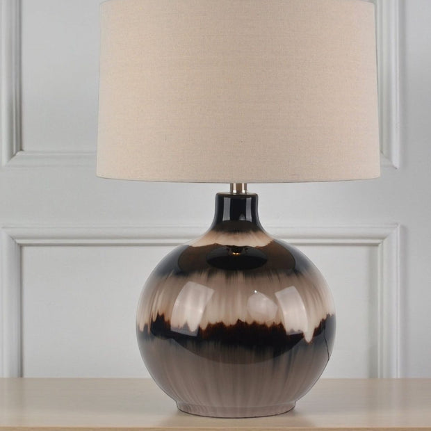 Chocolate brown glass lamp with sepia linen shade, 66cm tall, from Hill Interiors, perfect for stylish lighting decor.
