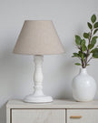 Small whitewashed wood lamp by Hill Interiors, 30cm tall, with a rustic lighting design and natural wood finish.