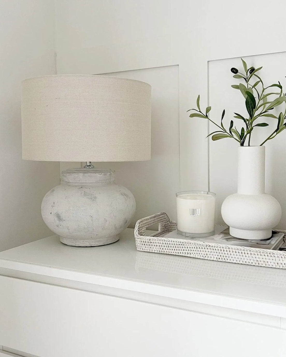 Hill Interiors Darcy Squat Round Design Stone Lamp, 50cm tall, with smooth rounded shape and textured stone finish, ideal for ambient lighting.