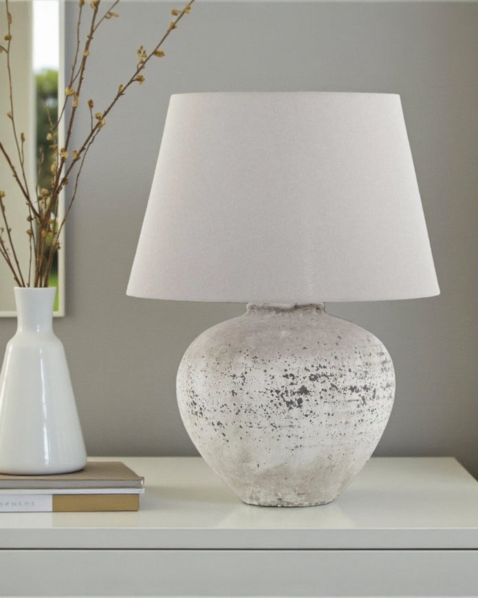 Large ribbed stone ceramic lamp by Hill Interiors, textured lighting fixture with a tall 64cm design and modern style.