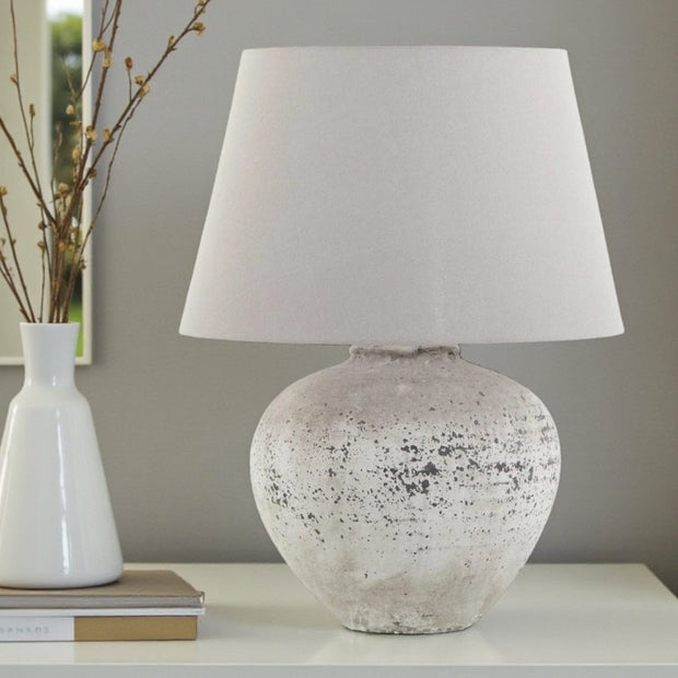 Large ribbed stone ceramic lamp by Hill Interiors, textured lighting fixture with a tall 64cm design and modern style.