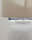 White beaded ceramic lamp by Hill Interiors, 56cm tall, ideal for stylish home lighting and decorative accents.