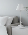 Symi Slim White Wooden Lamp by Hill Interiors, 45cm tall, sleek modern lighting with a minimalist wooden design.