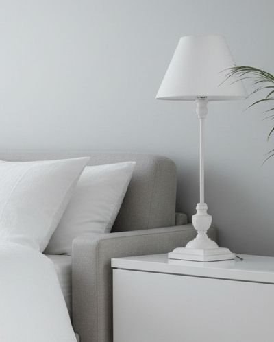 Symi Slim White Wooden Lamp by Hill Interiors, 45cm tall, sleek modern lighting with a minimalist wooden design.