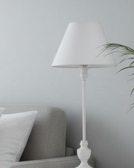 Symi Slim White Wooden Lamp by Hill Interiors, 45cm tall lighting fixture with sleek wooden design and modern style.