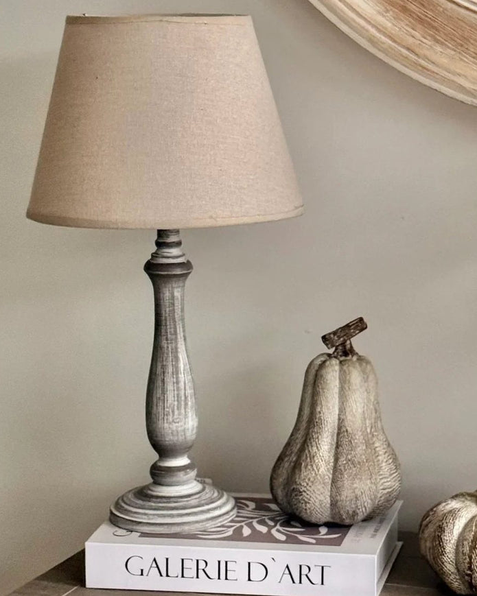 Teos Washed Wood Lamp by Hill Interiors, 53cm tall, featuring a natural washed wood finish and modern lighting design.
