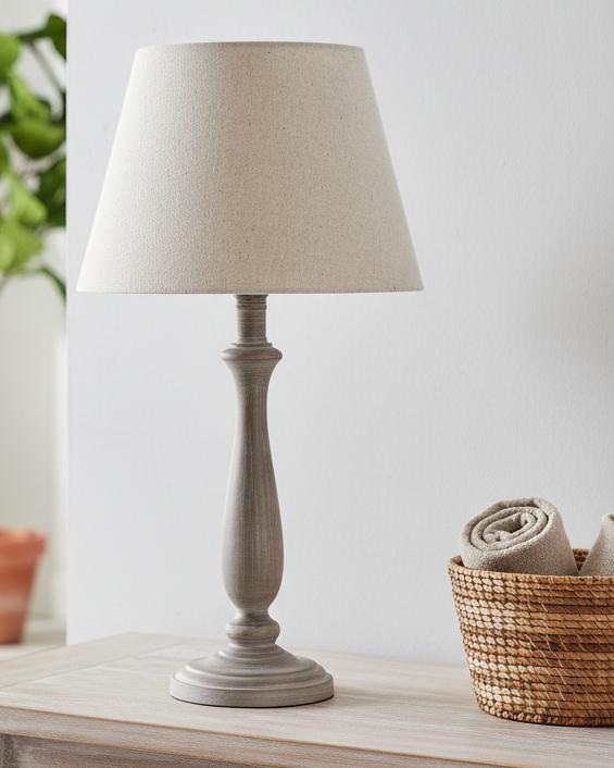 Teos Washed Wood Lamp by Hill Interiors, 53cm tall, with a rustic washed wood finish, decorative lighting for home interiors.