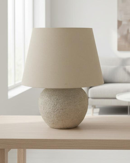 Tuscan Neutral Stone Lamp by Hill Interiors, 40cm tall, decorative lighting with neutral stone finish and classic design.