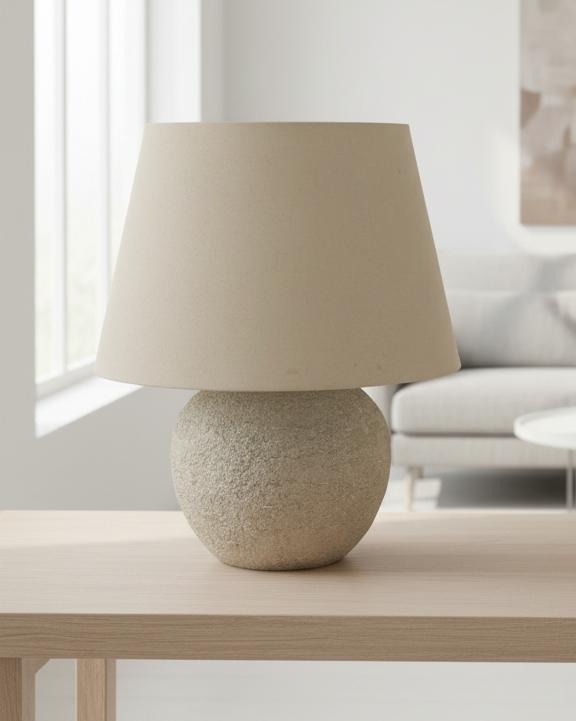 Tuscan Neutral Stone Lamp by Hill Interiors, 40cm tall, decorative lighting with neutral stone finish and classic design.