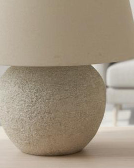 Tuscan Neutral Stone Lamp by Hill Interiors, 40cm tall, showcasing a textured stone finish and elegant lighting design.