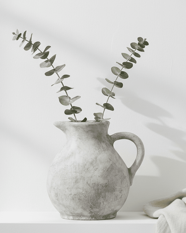 Athena Matt Neutral Stone Round Jug, Hill Interiors vase with smooth matte finish and classic round shape, suitable for home decor.