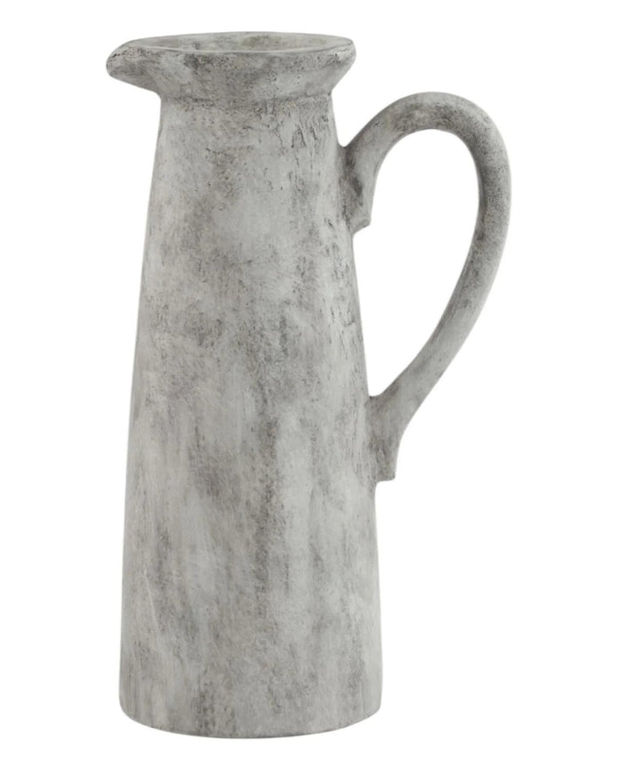 Athena Stone Tall Jug earthenware vase by Hill Interiors, showcasing a tall, rustic design perfect for decorative floral arrangements.