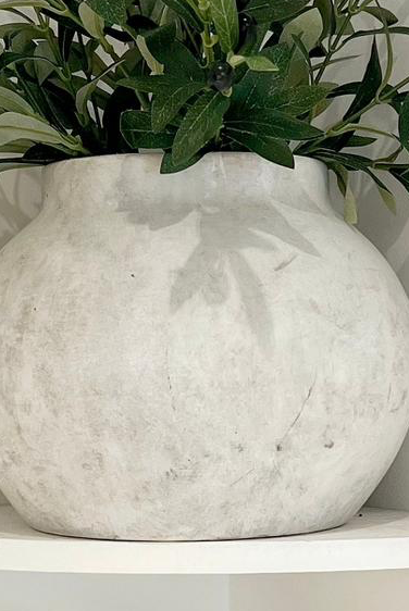 Medium Darcy Stone concrete vase by Hill Interiors, showcasing a stylish, textured concrete vase with a smooth, rounded shape.