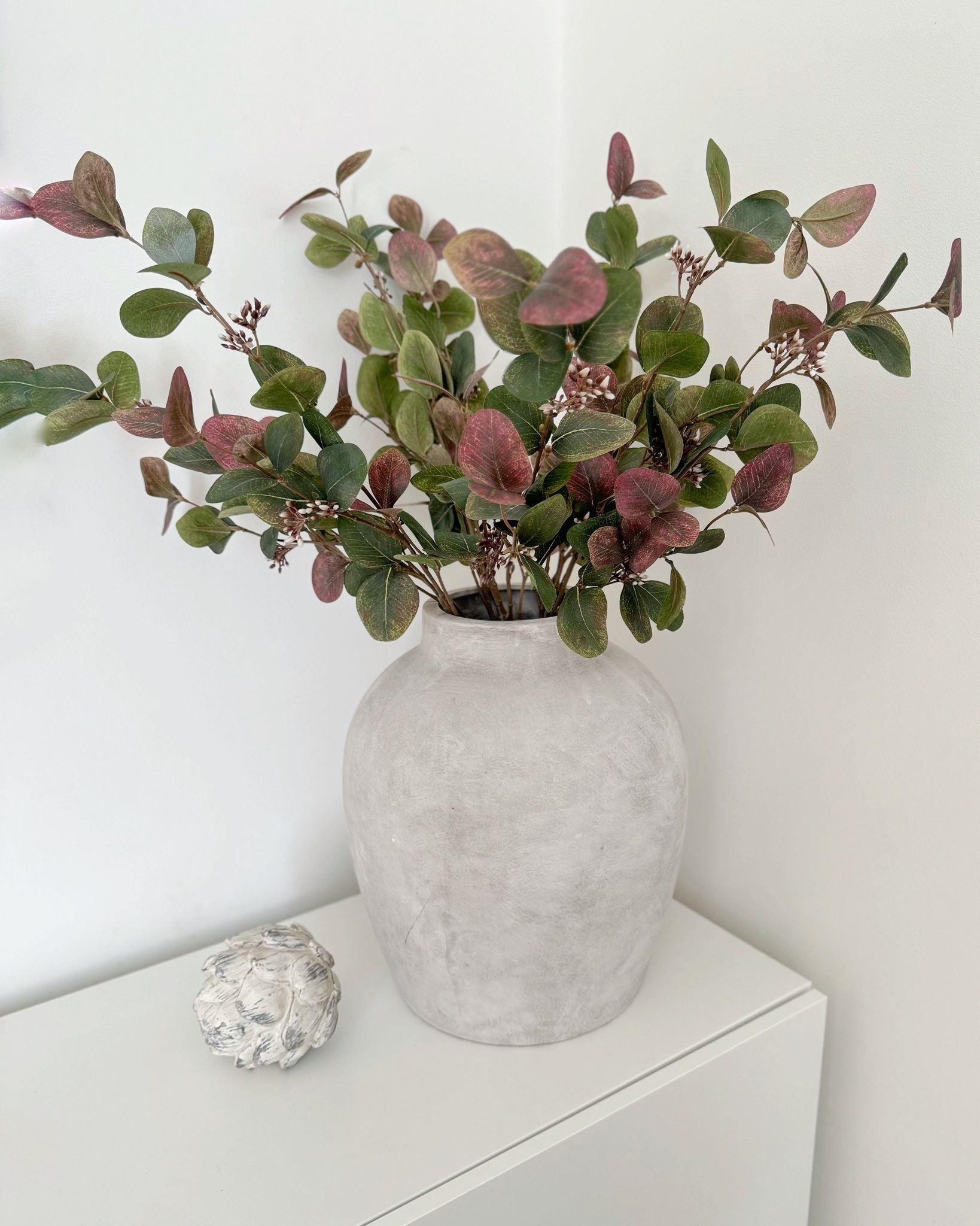 Stone Darcy urn vase by Hill Interiors, elegant ceramic vase with classic urn shape and textured stone finish.