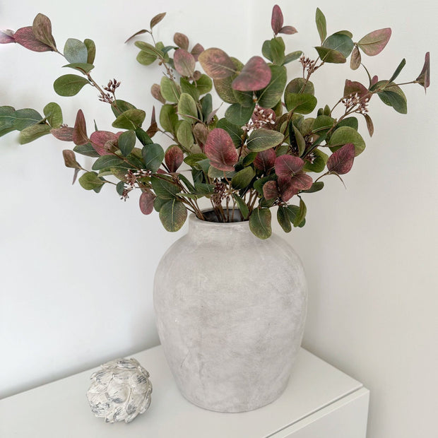 Stone Darcy urn vase by Hill Interiors, elegant ceramic vase with classic urn shape and textured stone finish.