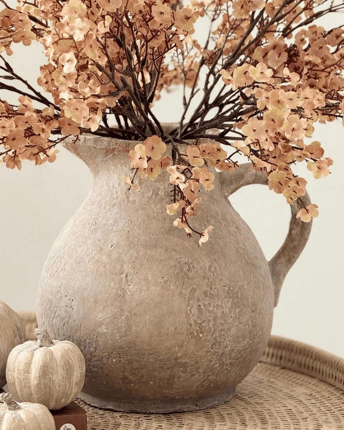 Siena Brown Round Jug vase by Hill Interiors, Mediterranean-style earthenware vase with a smooth, rounded shape and earthy brown finish.