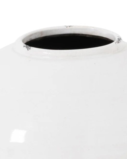 Tiber glazed white stone vase by Hill Interiors, decorative ceramic vase with a smooth, glazed white finish and rounded shape.