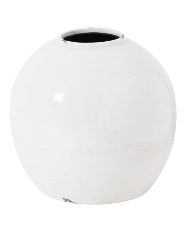 White glazed stone vase from Hill Interiors Tiber collection, featuring a smooth, rounded design for elegant home decor.