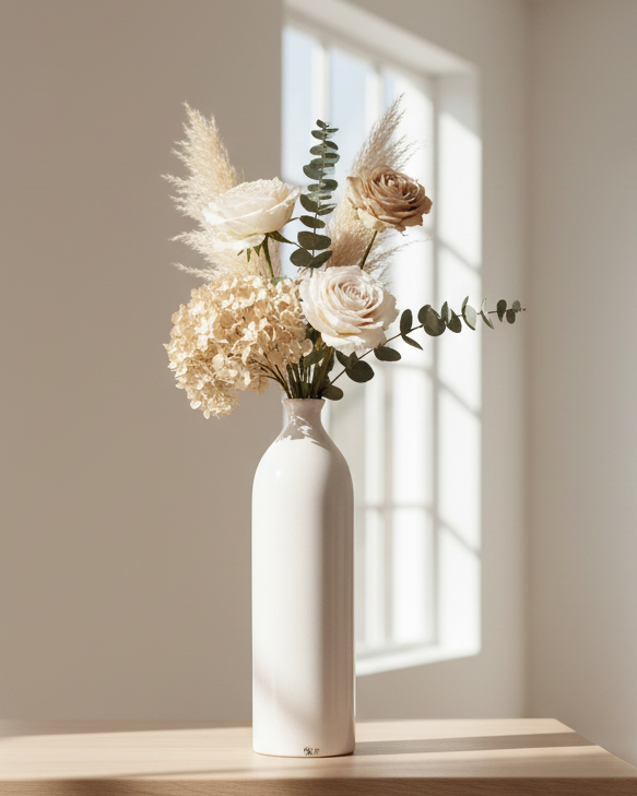 White ceramic Garda Gisela vase with glazed finish, decorative vase from Hill Interiors featuring a sleek, modern design.