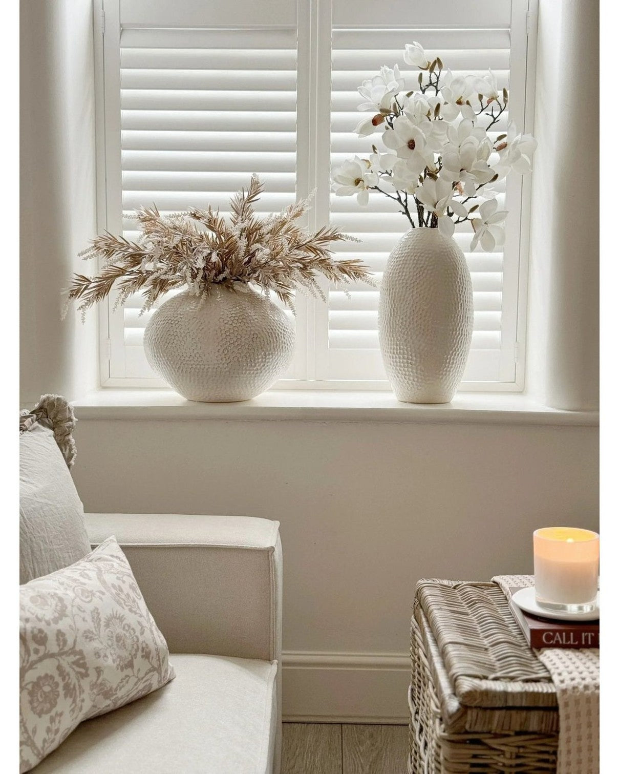 Zaffera Ivory Tall Textured Vase by Hill Interiors, elegant ceramic vase with intricate surface pattern and tall, slender design.