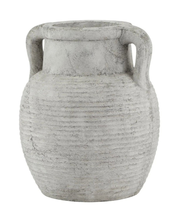 Neutral stone Athena Amphora Vase by Hill Interiors, featuring a classic ceramic design with a wide body and narrow neck.