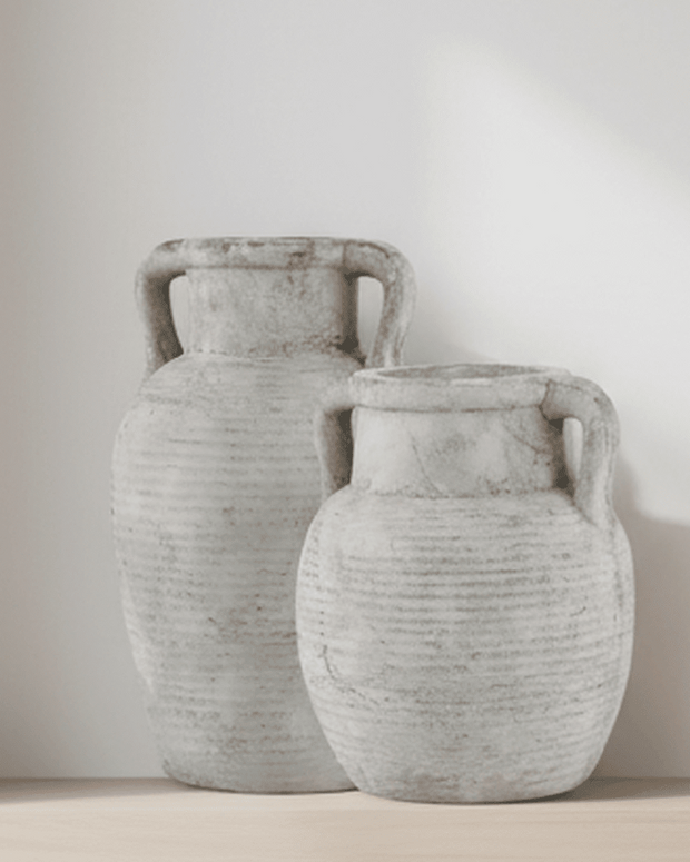 Athena Neutral Stone Amphora Vase