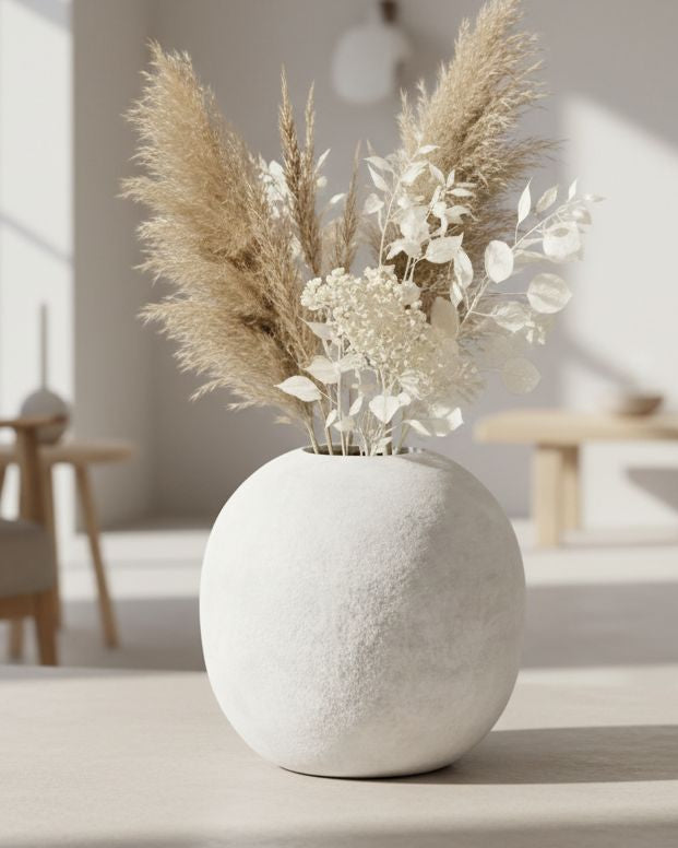 Darcy Globe Stone Vase by Hill Interiors, decorative vase with a globe shape and textured stone finish, perfect for modern home decor