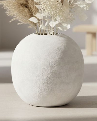 Darcy Globe Stone Vase by Hill Interiors, a decorative round vase with a textured stone finish, suitable for floral arrangements.