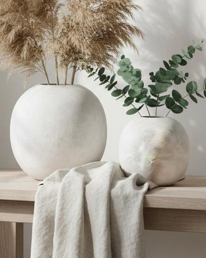 Darcy Globe Stone Vase by Hill Interiors featuring a round shape and textured stone finish for elegant home decor.