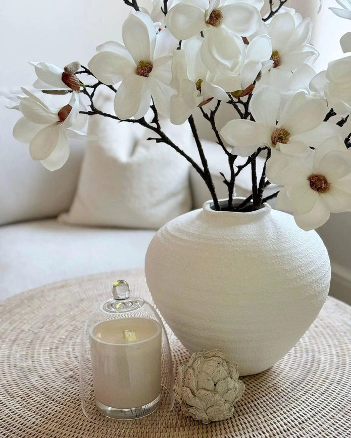 Medium Hill Interiors Regola white stone vase with matte finish, showcasing a sleek, modern design perfect for home decor.