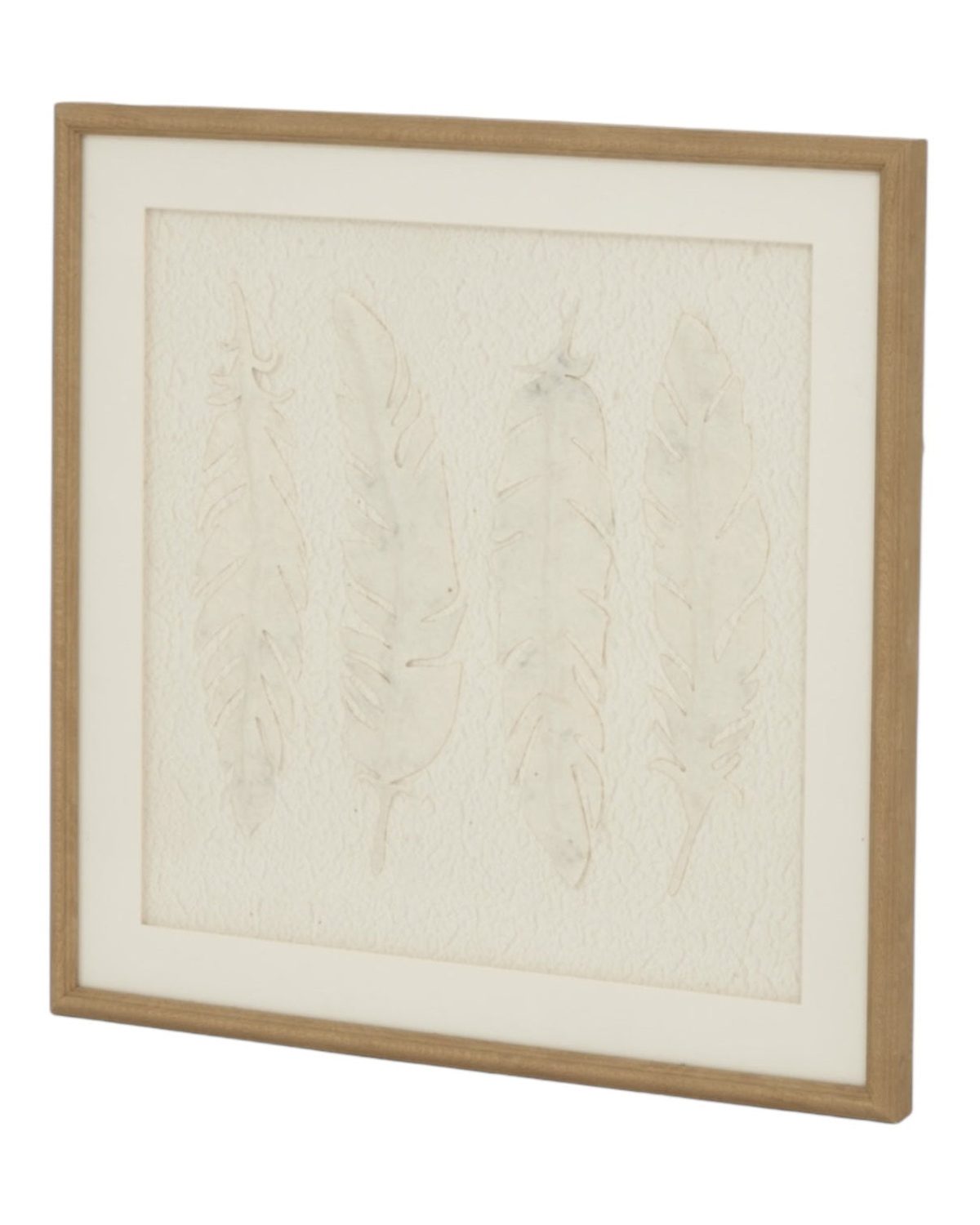 White feather wall art in a frame by Hill Interiors, showcasing elegant nature-inspired decor for interior walls.